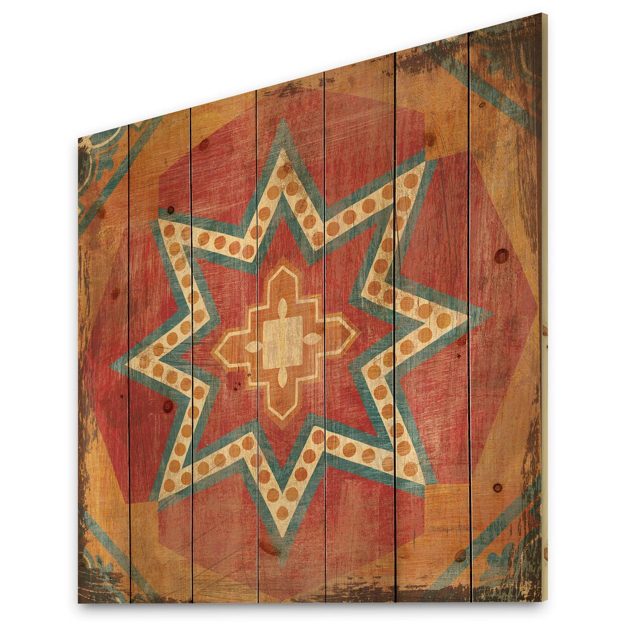 Designart - Moroccan Orange Tiles Collage I - Bohemian Chic Print on Natural Pine Wood